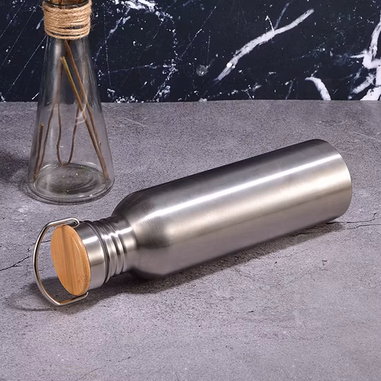 plástico de aço inoxidável da única parede de bambu da garrafa de água do tampão 1000ml livre
